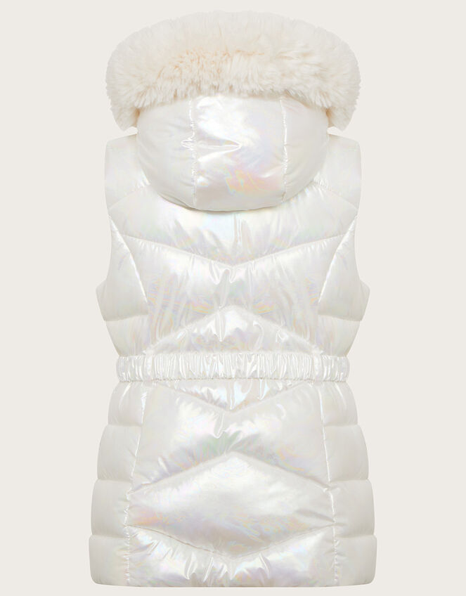 Iridescent Puffer Hooded Gilet, Ivory (IVORY), large