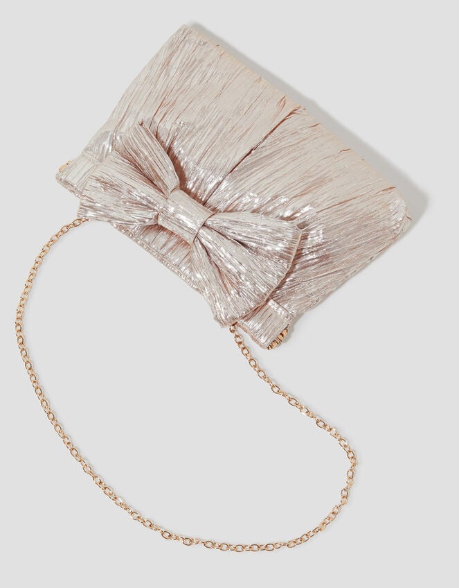 Mila Metallic Plisse Bow Bag, Pink (PINK), large