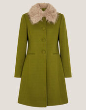 Beatrice Faux Fur Collar Coat, Green (GREEN), large
