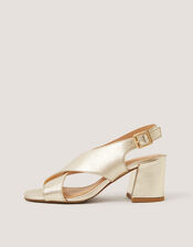 Cally Crossover Leather Block Heels , Gold (GOLD), large