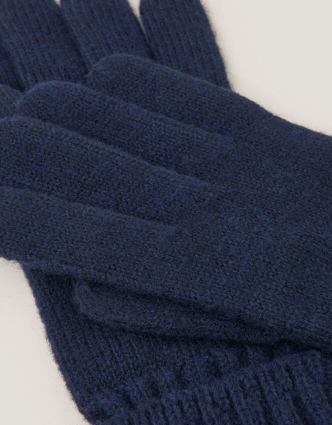 Aster Ribbed Cuff Gloves, Blue (NAVY), large