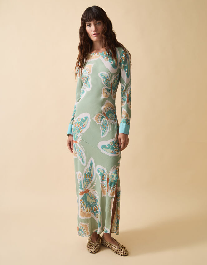 Clemence Aurelie Butterfly Long Sleeve Maxi Dress, Green (SAGE), large