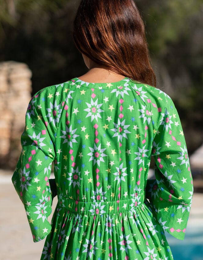 La Galeria Elefante Print Tiered Midi Dress, Green (GREEN), large