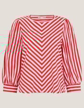 Sally Stripe Jersey Top, Red (RED), large
