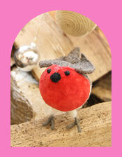 Fiona Walker Small Velvet Standing Christmas Robin, , large