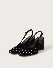 Delilah Stud Velvet Slingback Heels, Black (BLACK), large