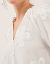 Aria Floral Appliqu&eacute; Blouse, White (WHITE), large