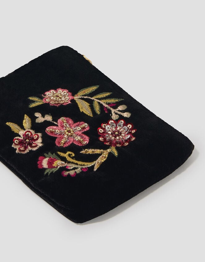 Floral Embellished Velvet Coin Purse, , large