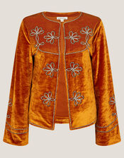 Venus Embroidered Velvet Jacket, Orange (ORANGE), large