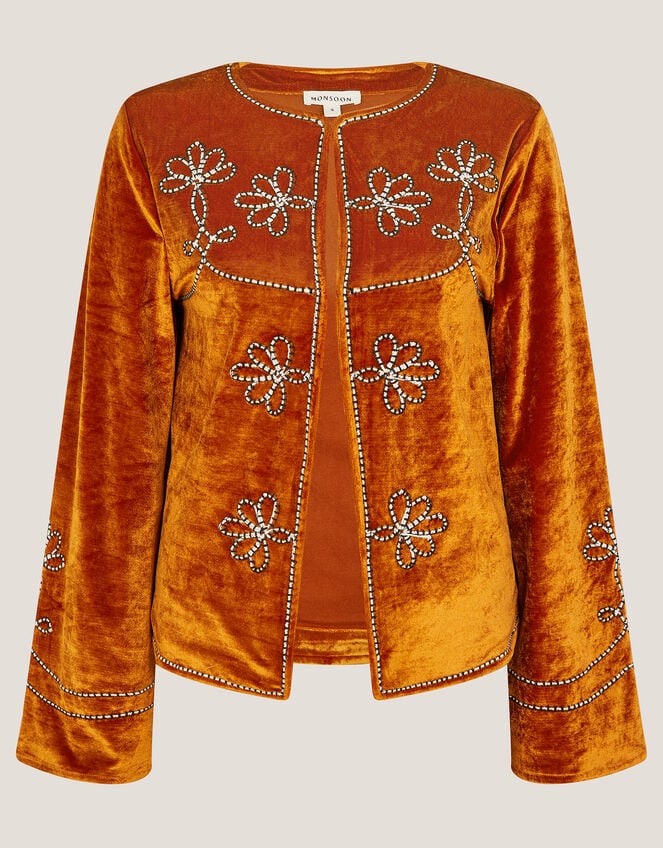 Venus Embroidered Velvet Jacket, Orange (ORANGE), large