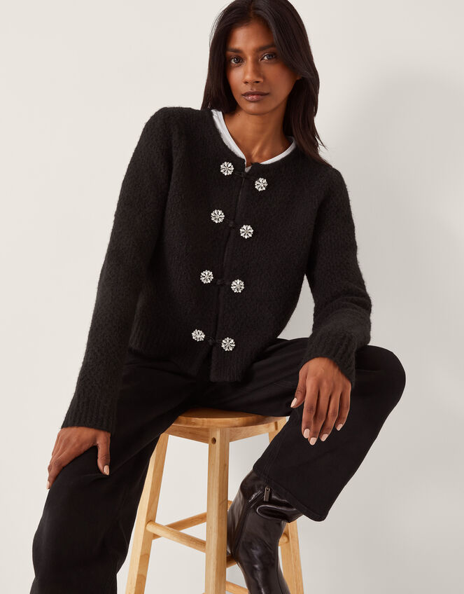 Fessa Jewel Brooch Cardigan, Black (BLACK), large