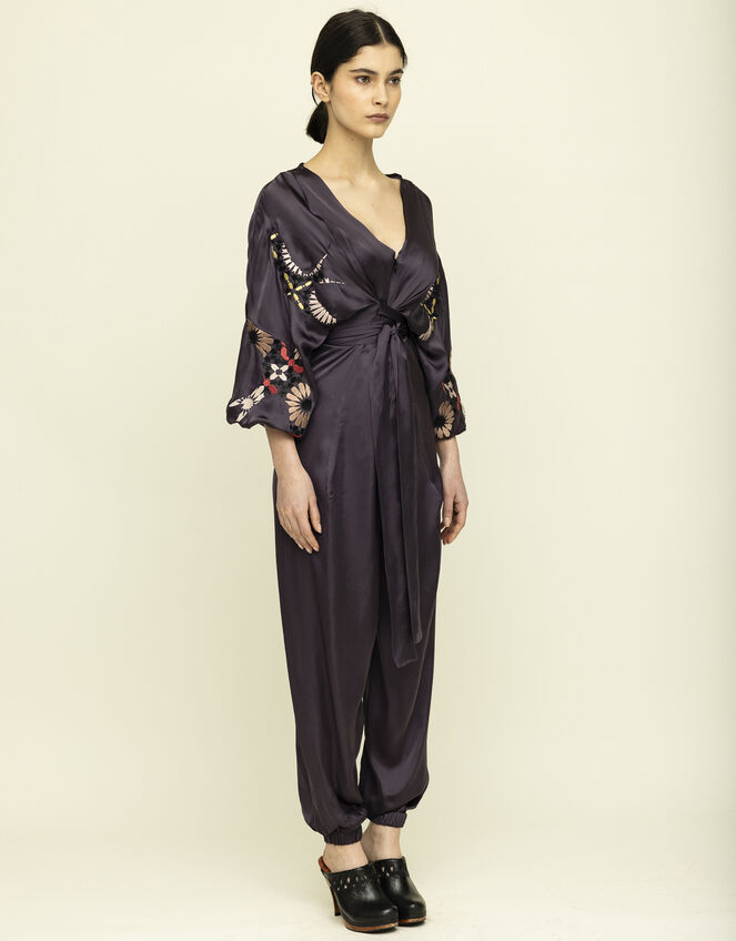 Tallulah & Hope Jodie Embroidered Wrap Jumpsuit, Grey (SMOKE), large