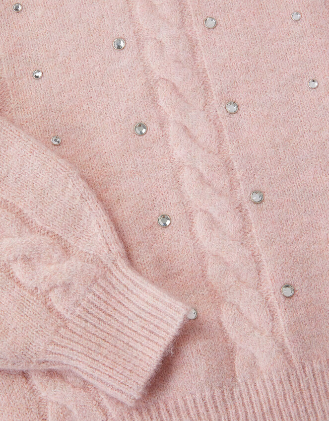 Rhinestone Cable Knit Jumper, Pink (PINK), large