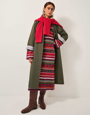 Fara Floral Fair Isle Midi Dress, Red (RED), large