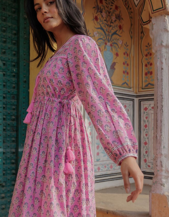 Dilli Grey Fifi Long-Sleeve Floral Midi Dress, Pink (PINK), large