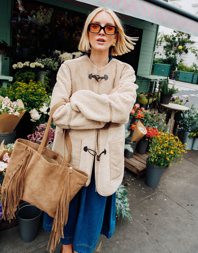 Teri Faux Shearling Duffle Jacket, Natural (STONE), large