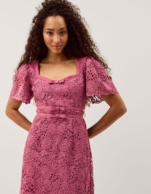 Regina Short Sleeve Lace Midi Dress, Pink (ROSE), large