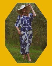 One Hundred Stars Obi Giant Willow Print Midi Dress, Blue (BLUE), large