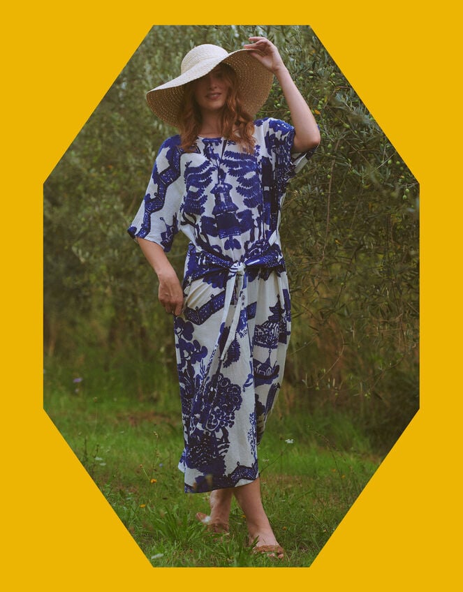 One Hundred Stars Obi Giant Willow Print Midi Dress, Blue (BLUE), large