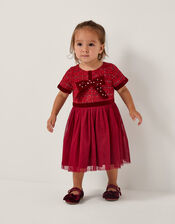 Baby Tweed Bow Disco Dress, Red (RED), large
