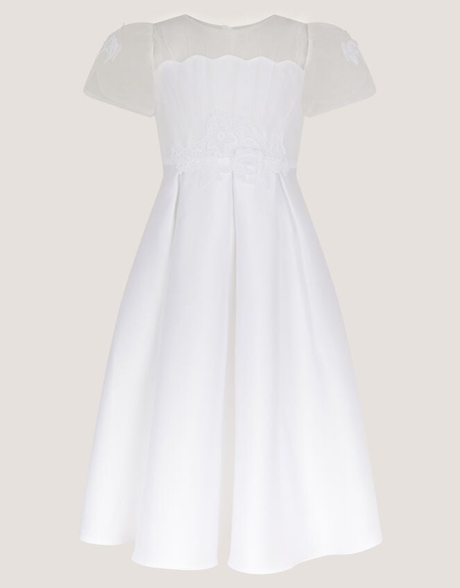 Chiffon Sleeve Floral Embroidered Dress, White (WHITE), large