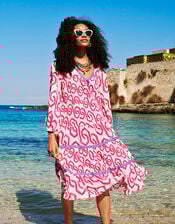 Geometric Print Kaftan Dress, Pink (PINK), large