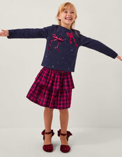 Bow Embellished Top & Tartan Skirt Set, Red (RED), large