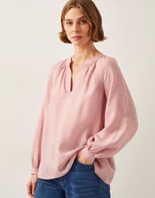 Aya Long Sleeve Satin Blouse, Pink (BLUSH), large