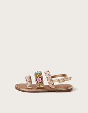 Embellished Strappy Metallic Sandals, Pink (PINK), large