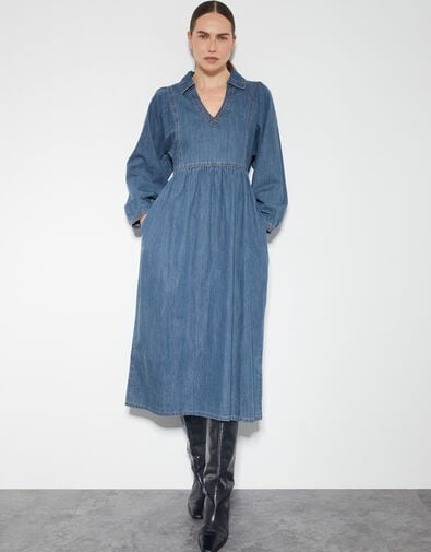 Wilma Long Sleeve Denim Midi Dress, Blue (DENIM BLUE), large