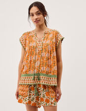 Carris Floral Scallop Trim Top, Orange (ORANGE), large