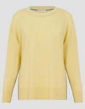 Cindy Cashmere Crewneck Sweater, Yellow (YELLOW), large