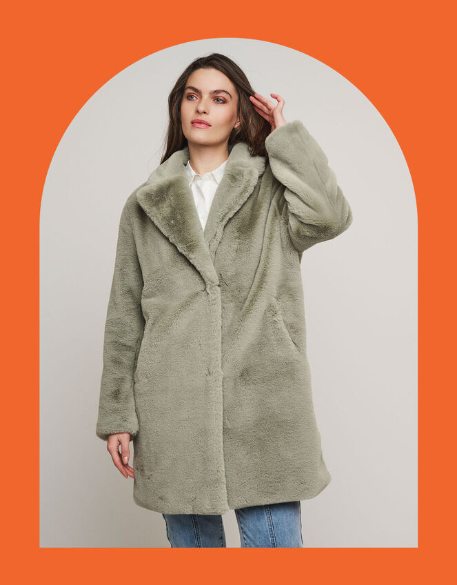 Rino and Pelle Faux Fur Coat, Green (PALE GREEN), large