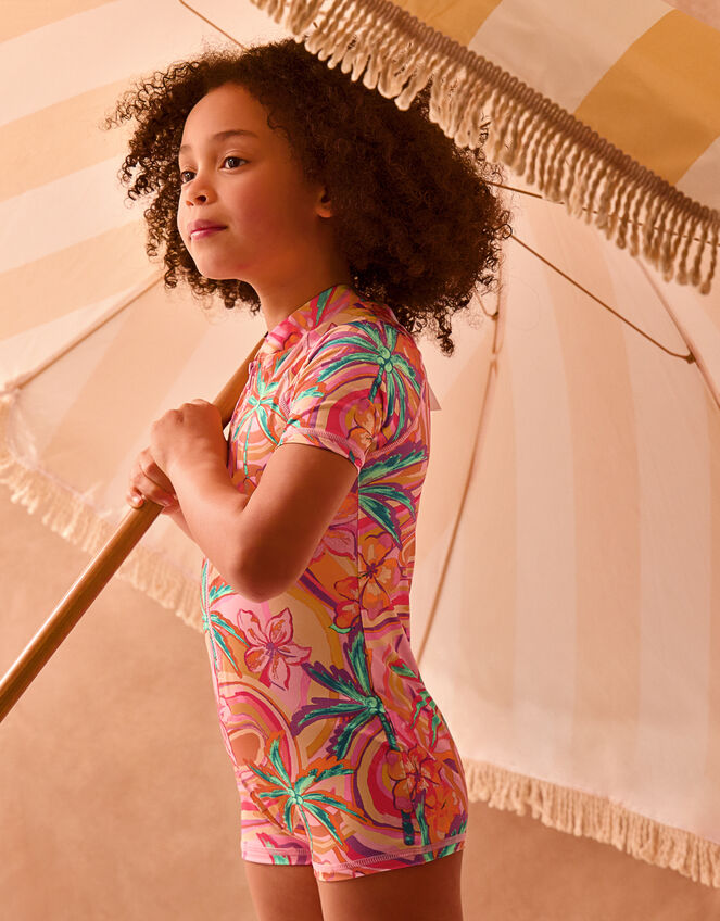 Tropical Swirl UPF50+ Short Swimsuit, Orange (ORANGE), large