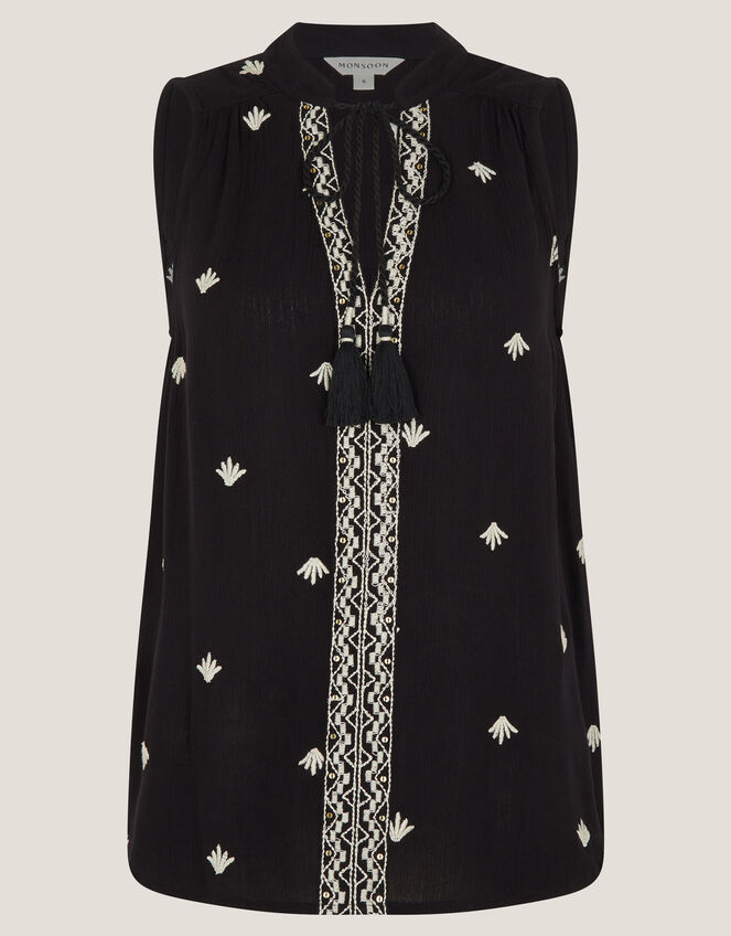 Samara Embroidered Tank Top, Black (BLACK), large