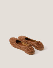 Mila Leather Stud Ballet Pumps, Tan (TAN), large