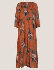 Georgie Botanical Print Midi Dress, Copper (COPPER), large