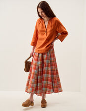 Gianna Linen Top, Orange (RUST), large