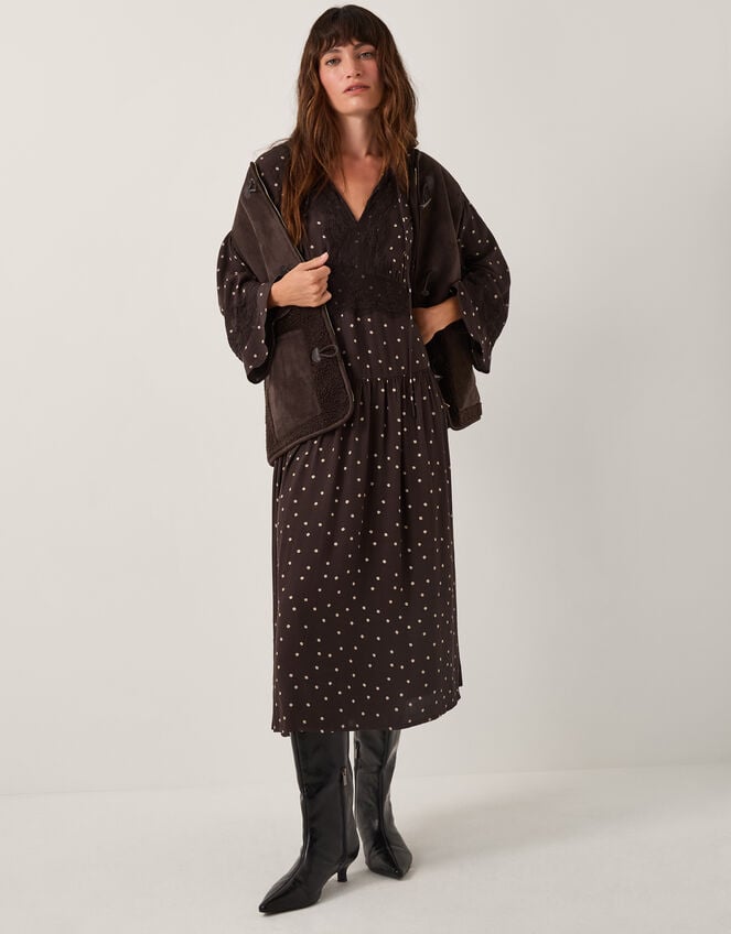 Mackie Polka Dot Lace Midi Dress, Brown (CHOCOLATE), large