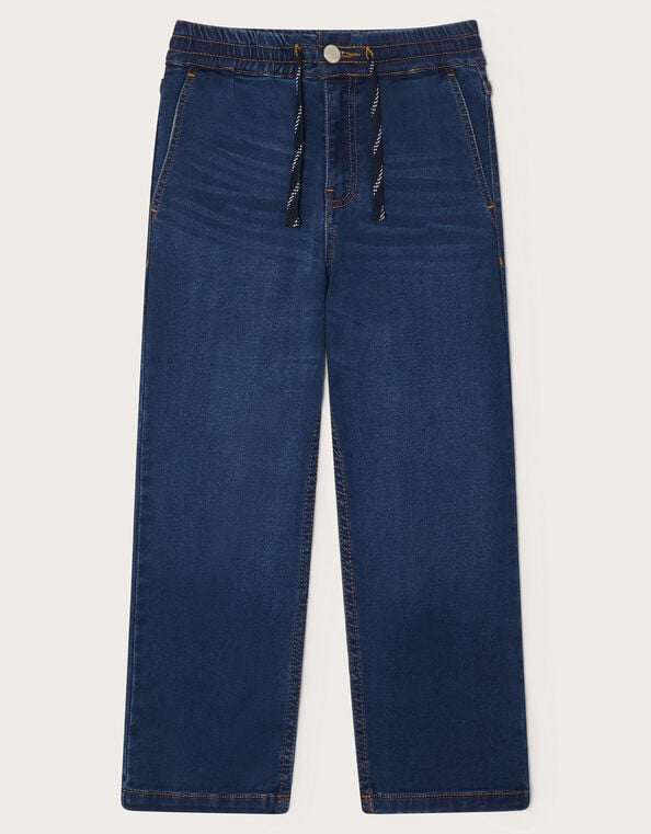 Drawstring Straight Jeans, Blue (BLUE), large