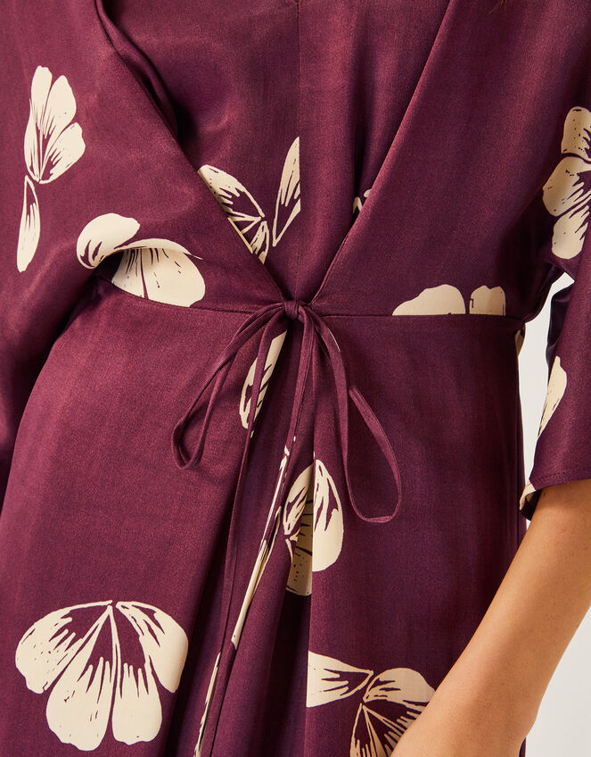 Roz Floral Wrap Midi Dress, Red (BURGUNDY), large
