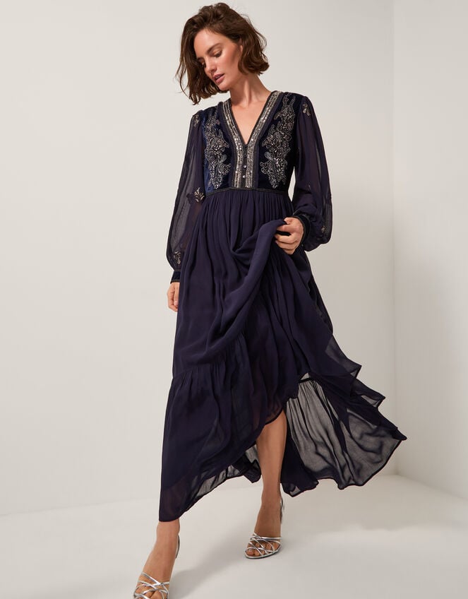 Joanna Velvet Embellished Maxi Dress, Blue (NAVY), large
