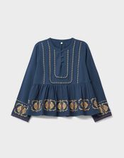 East Katie Embroidered Peplum Blouse, Teal (TEAL), large