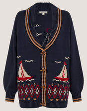 Sapna Intarsia Sailor Cardigan, Blue (NAVY), large