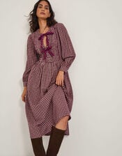Agatha Tie Front Check Midi Dress, Red (CHERRY), large