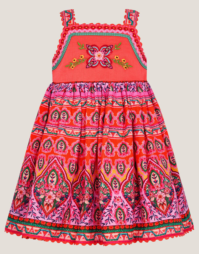 Baby Embroidered Floral Print Dress, Orange (ORANGE), large