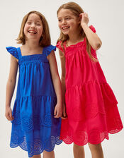 Broderie Tiered Cotton Dress, Pink (PINK), large