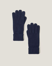 Aster Ribbed Cuff Gloves, Blue (NAVY), large