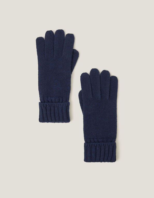 Aster Ribbed Cuff Gloves, Blue (NAVY), large
