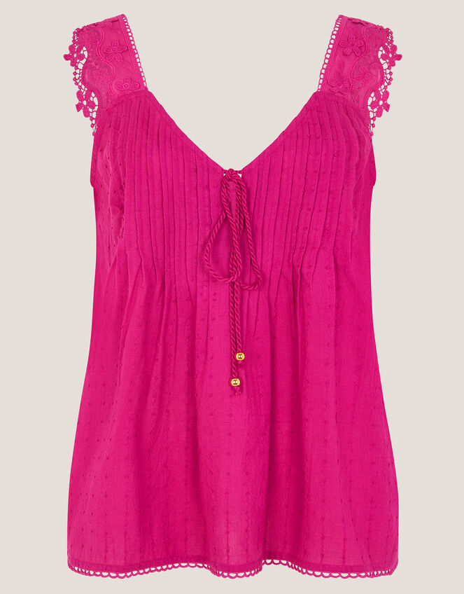 Celia Lace Pintuck Cami Top, Pink (PINK), large